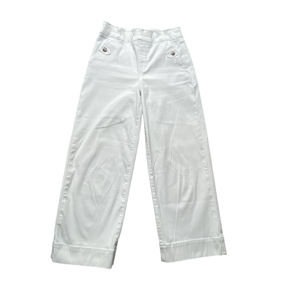 Spanx Cropped Pants Womens XS White Twill Wide Leg Pull On Stretch Pockets